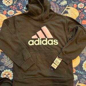 Adidas Kids Black Hoodie with Pink Logo